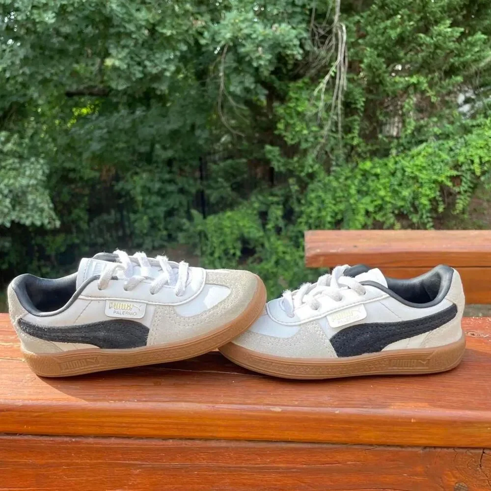 Puma Palermo Leather Toddler 8 White and Black Easy On